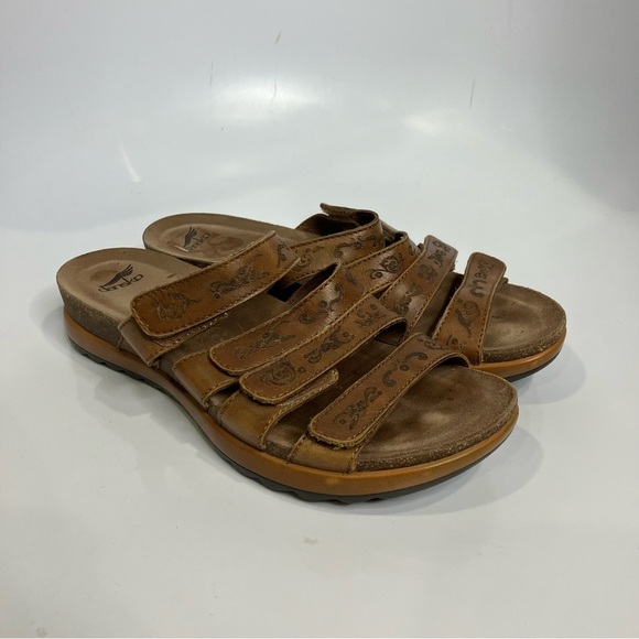 Dansko brown leather slide sandals strappy women’s size 37 6.5 comfort shoes - Picture 1 of 8